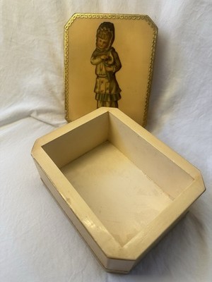 Vintage Trinket or Jewelry Box Victorian Girl Cream with gold Trim rectangular