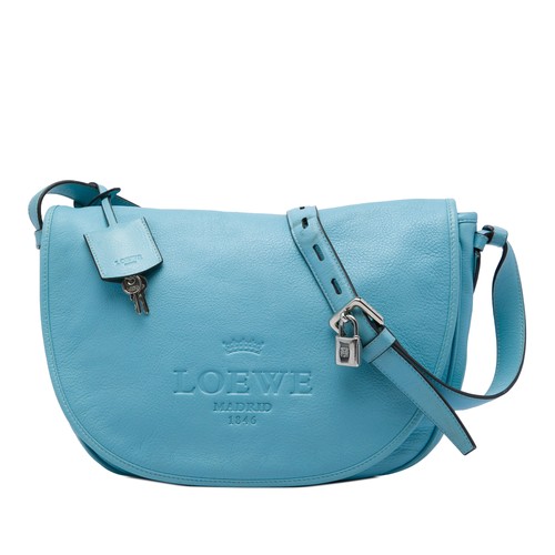 LOEWE Medium Leather Heritage Crossbody Pre-Loved Bag Light Blue