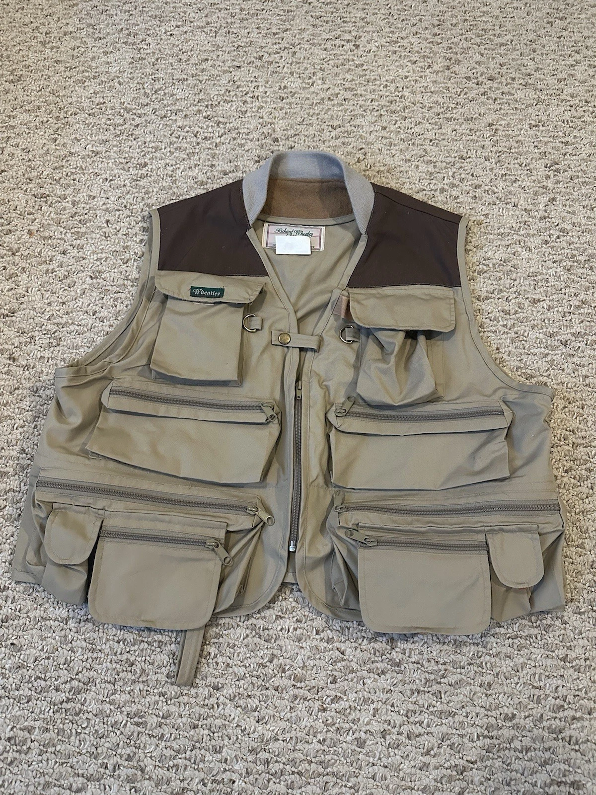 Vintage Richard Wheatley Fly Fishing Vest Mens Large Brown Multi Pocket