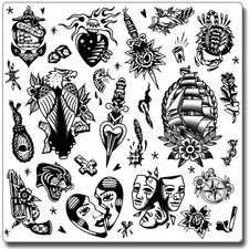 9 Sheets Black Old School Fake Tattoos Waterproof Long Lasting for Body Art