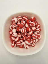 Loose Red and White 20 Polymer Clay 11mm Round Beads