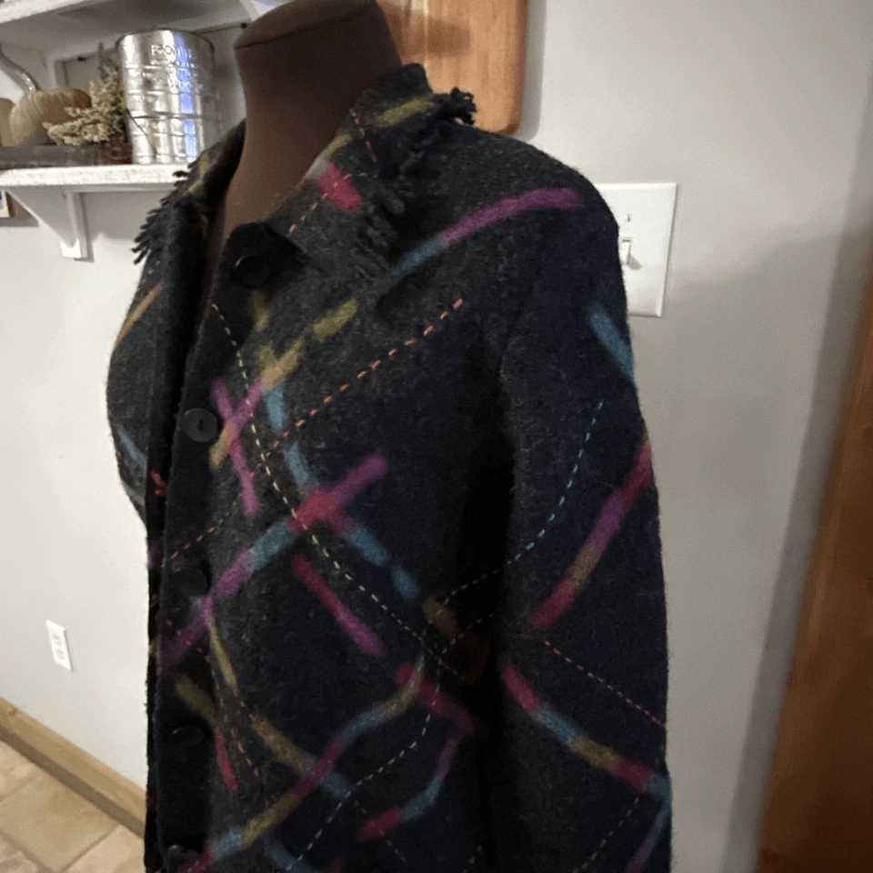 Talbots Lana Cárdigan Suéter Mujer Pequeño Pequeño Pequeño Gris Abstracto Colorido Geometr Foto 2 de 4