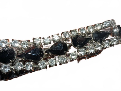 Vintage Black and Clear Rhinestone Barrette Hair Clip