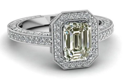 3.1 Ct Near White Emerald Cut Moissanite Engagement Ring Sterling Silver Size 7