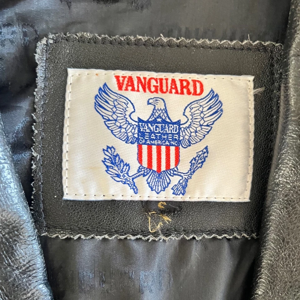 Chaqueta Western Vintage Años 70 - 80 Vanguard Cuero Negro Flecos Motocicleta - S Foto 3 de 4