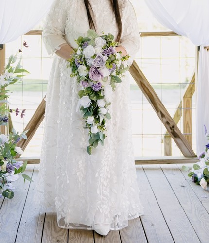 Cascading Bridal Bouquet – Dusty Plum, Lilac & White