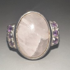 Oval Cabochon Pink Quartz Set Sterling Silver Ring Size 6.5 5.15g