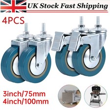 4 x Heavy Duty 75mm 100mm Rubber Swivel Castor Wheels Trolley Furniture Caster