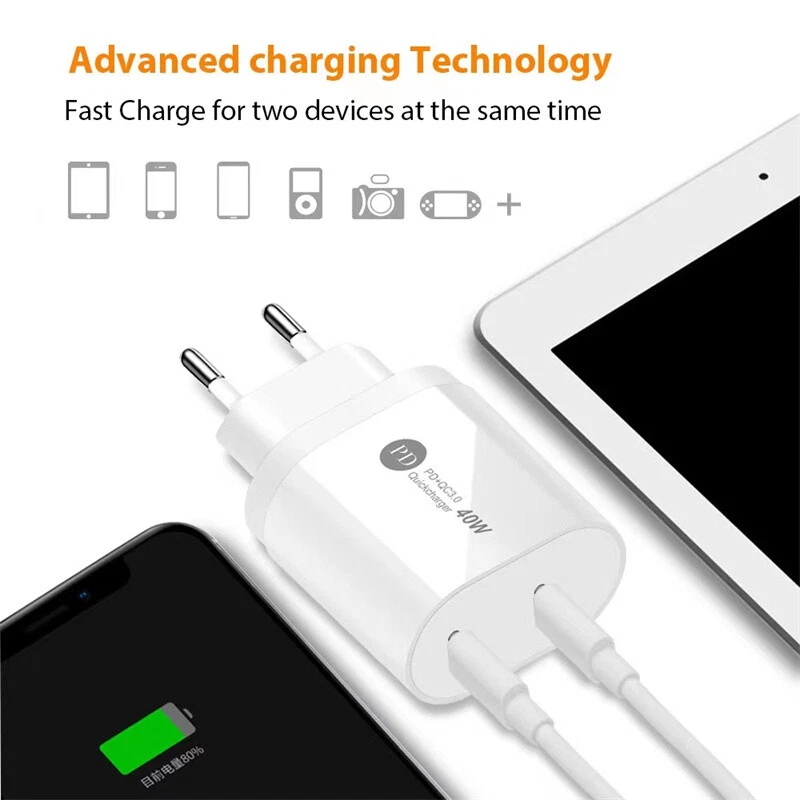 40W USB-C Fast Charger Power Adapter 3/6ft Cable For iPhone 14 13 12 11 Pro Max - Image 3 of 4