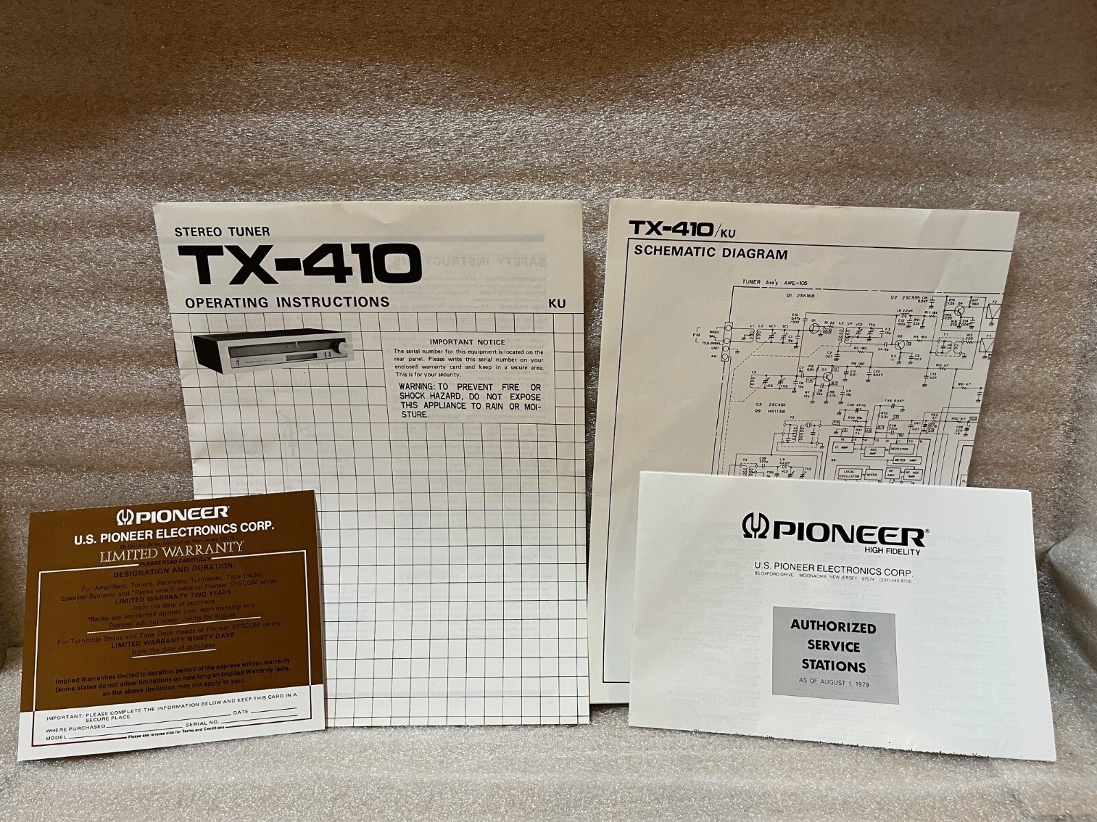 OEM Pioneer TX-410 Operating Instructions & Wiring Schematic + Original NOT COPY