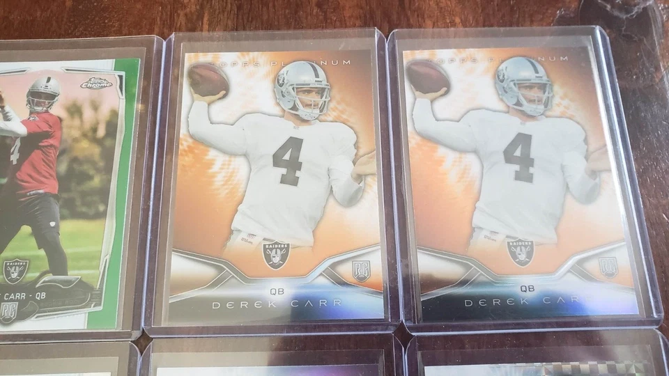 Lot (15) 2014 Topps Chrome Platinum DEREK CARR Rookice RC Silver Orange Green - Image 3 of 4