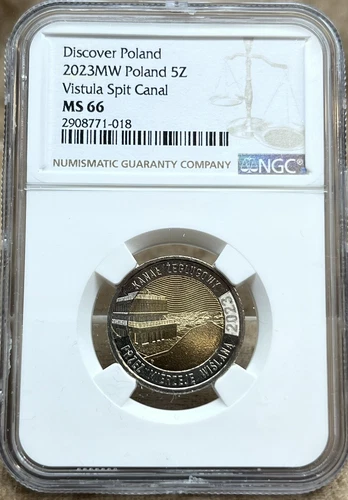 Poland 2023 MW 5 Zlotych NGC MS 66 Vistula Split Canal Mierzeja Wislianska