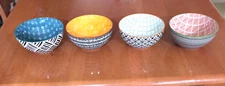 Set of 4 OVER and BACK  Bowls Double Print Colorful 3 inch Tall