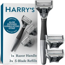 Shaving Kit for Men - Razor Handle and 3 Razor Blade Refill Cartridges - Charcoa