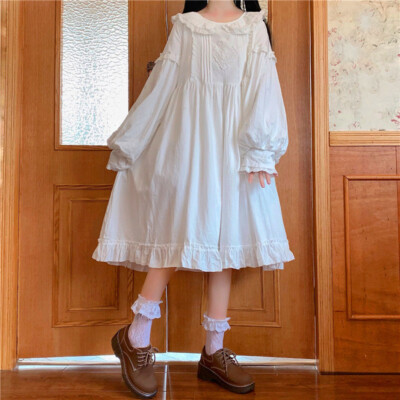 Japanese Mori Girls Ruffles A-Line Dress Doll Collar Cute Long Princess·