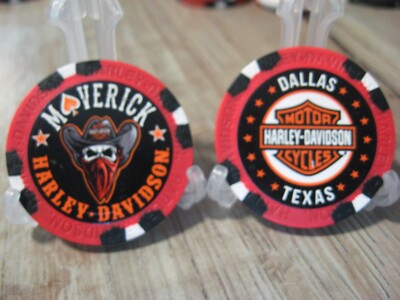 Maverick Harley Davidson Emblem Poker Chip - Dallas, Texas - Red Black White
