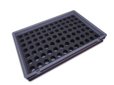 1 Stk.Euroboxen 600x400x75 mit Einsatz für 84 Minigolfbälle mit Unterlage