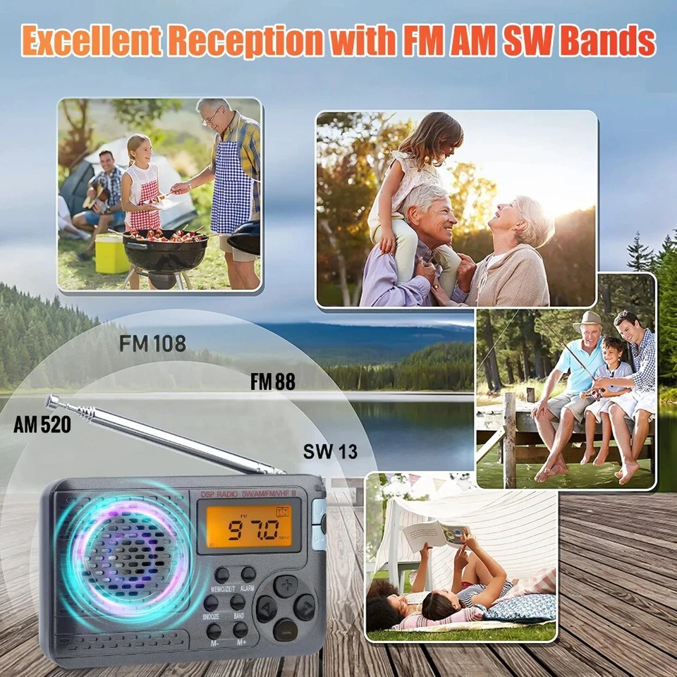 Portable 4-Band AM/FM/SW/TV Radio Digital Stereo Speaker MP3 Player Rechargeable - Image 2 of 4