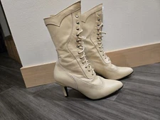 Oak Tree Farms Victorian Boots - Sz 8 Cathedral Ivory Lace Up Boots Great Cond.