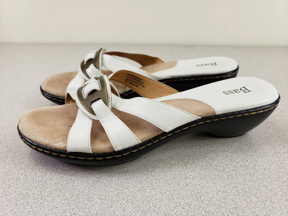 Sandalias sin cordones Bass Selena 3297 para mujer talla 9 blancas con cuña Foto 3 de 4