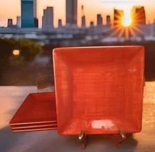 4 Corsica Salad Plates Red 8.25 Inch Hand Painted & Crafted