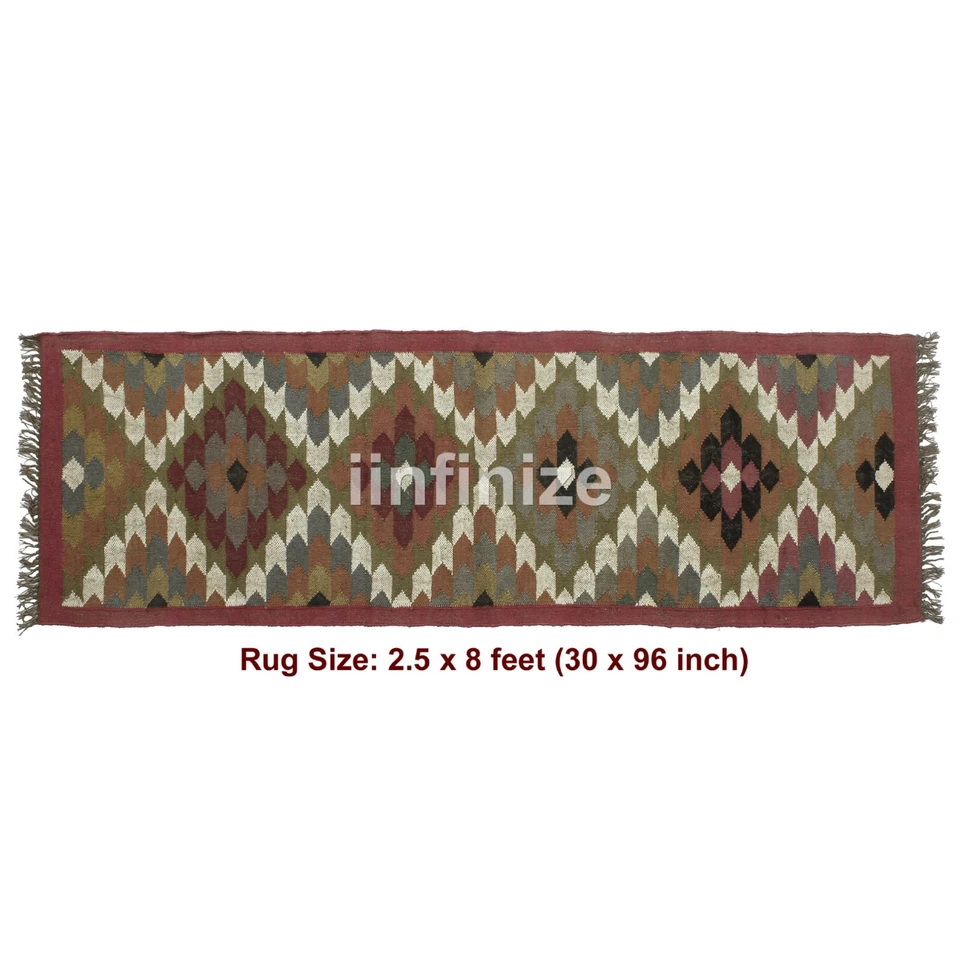 kilim Runner Wool Jute Rug turkish Stair Carpets Navajo Vintage Kilim Rug Boho - Image 2 of 4