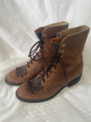 Vintage Brahma Brown Leather Lace up Boots Made in Canada Womens Size 