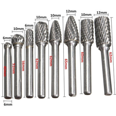 8x Tungsten Carbide Rotary Burr Set 6mm Die Grinder Bits Burrs Shank Metal UD