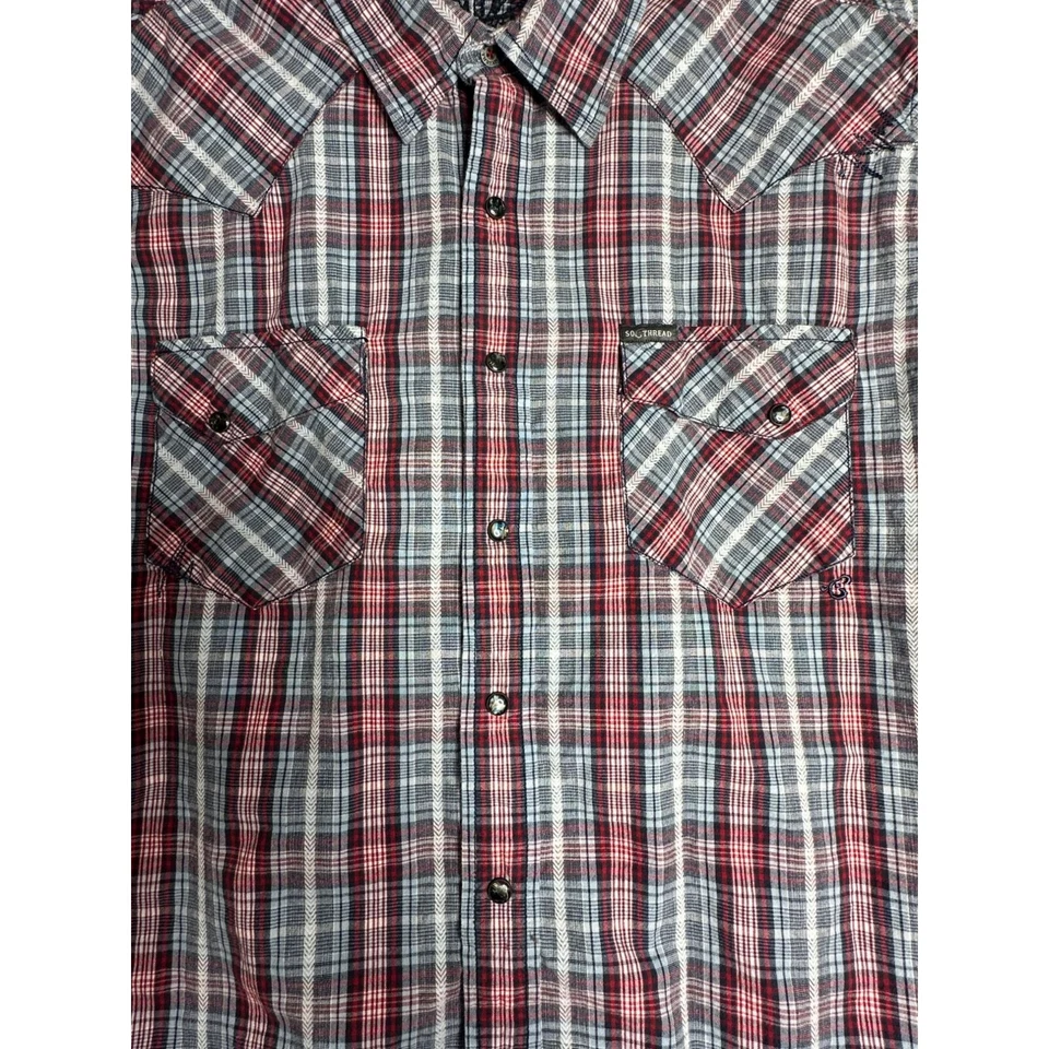 Southern Thread L/S Pearl Snap Embroidered Plaid Button Down Shirt Mens XL - Image 2 of 4