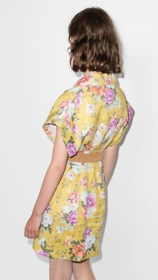 Zimmermann Belted Floral Print linen mini shirt dress Chartreus Yellow Size  1 S | eBay