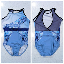 UNITED ALL AROUND Extra Small AXS Gymnastics Dance Leotard BLUE Open Back defect