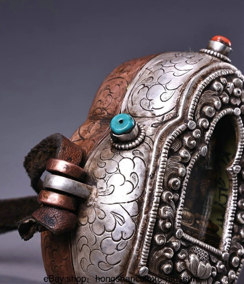 4 "Tibet Copper Silver Inaly Turquoise Wenshu Manjushri Buddha Ghau Shrine Box - Image 4 of 4