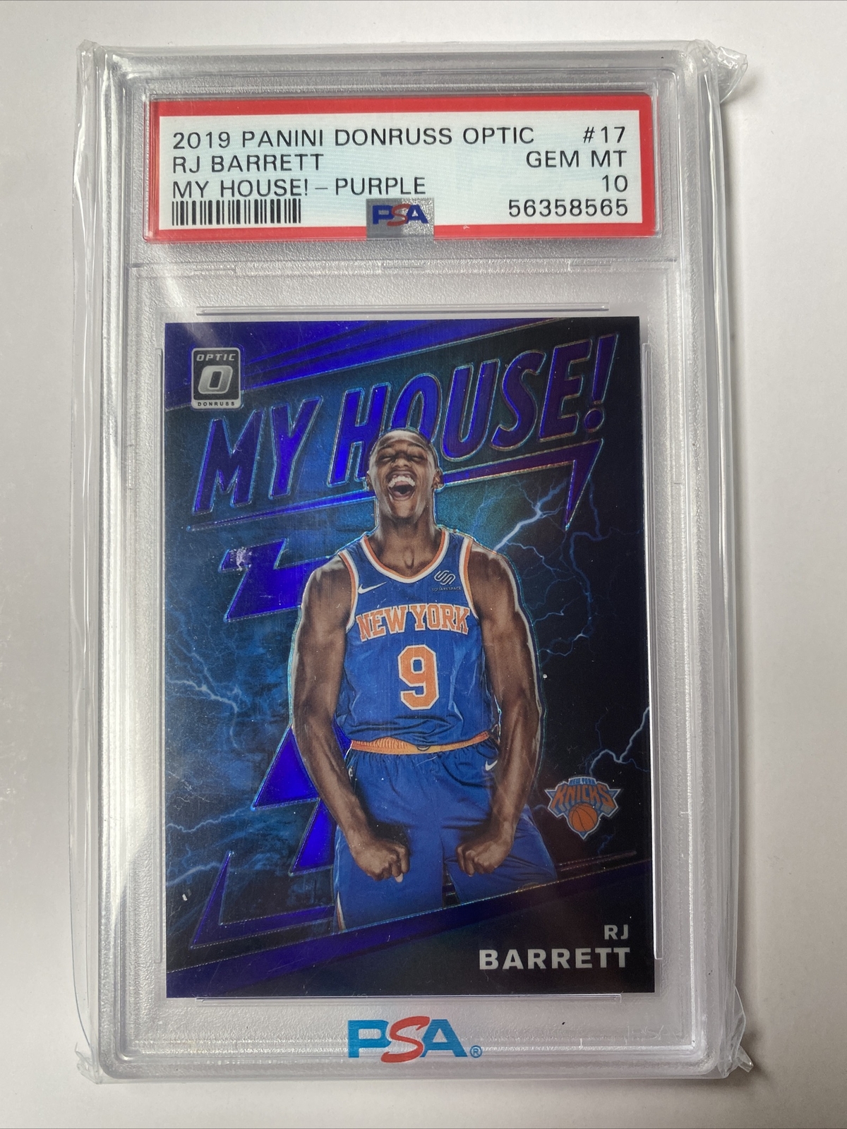 2019-20 Donruss Optic RJ Barrett #17 My House Purple RC Rookie PSA 10 Gem Mint