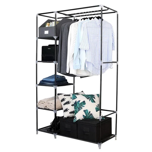 64" Portable Closet Storage Organizer Wardrobe Clothes Rack with Shelves Gray - Picture 3 of 19