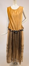 FLAPPER 1920  S SILK VELVET  GOLD LAME LACE DRESS W FLORAL TRIMMED WAIST