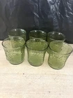 Set of 6 VTG Anchor Hocking Pagoda Green Glass Tree Bark Bamboo Juice Glasses
