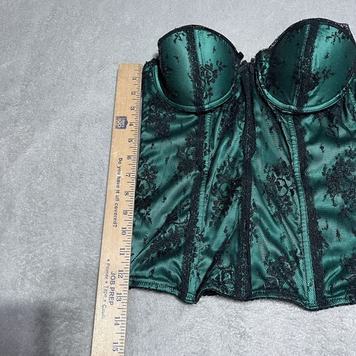 Vintage Fredericks of Hollywood Boned Bustier Womens 34 Green Black Lace - Picture 2 of 7