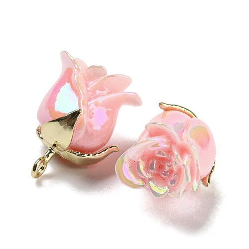 20x Resin Pink Rose Flower Pendants for Valentine's Day DIY Jewelry Craft Decor - Picture 2 of 2