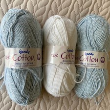 Cotton Yarn 100% Cotton Light Blue and White 3X100g