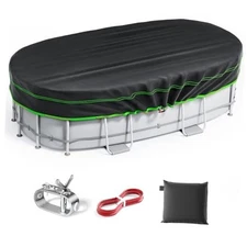 12x20 Ft Oval Pool Cover - Heavy Duty Solar 12x20 FT Black-Green Rectangular