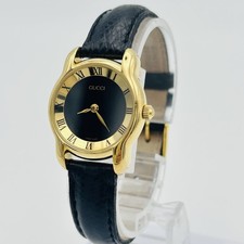 [Exc+5] Gucci 5100L Ladies Watch Black Dial Gold Plated Roman Bezel Quartz 24mm
