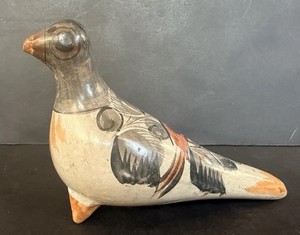 Vintage Mexican 1970's Tonala Pottery Hand Painted Folk Art Bird