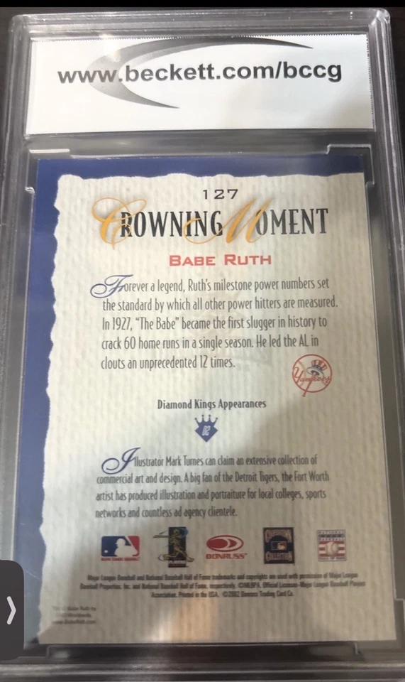 Donruss Diamond Kings 2002 - Babe Ruth #127 BccG 10 Yankees de Nueva York Foto 2 de 2