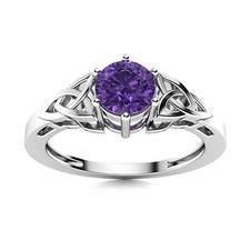 Celtic Knot 5MM Round Amethyst 925 Sterling Silver Solitaire Ring For Women