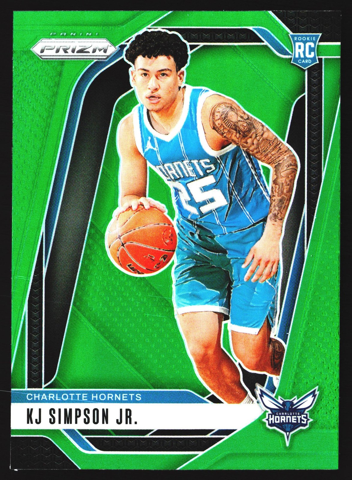 2024-25 Panini Prizm #247 KJ Simpson Jr. Green Prizm Rookie Charlotte Hornets