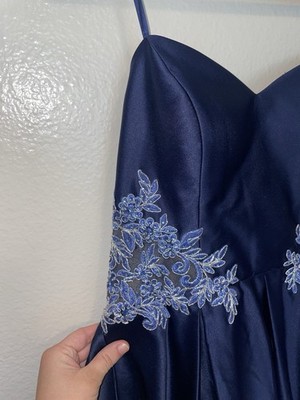 blondie nites by stacy sklar dress blue Blondie Nites by Stacy Sklar Navy Blue Satin Sleeveless Prom Dress Size 11