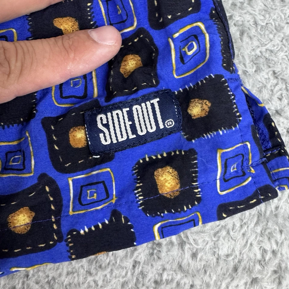 Bañador Sideout Vintage Hombre Grande Azul Geométrico Dorado Abstracto EE. UU. 90s Foto 3 de 4