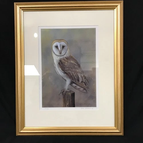 Barn Owl by Pat Kitching 2001 Signed Numbered Print Framed 32cm x 39.5cm