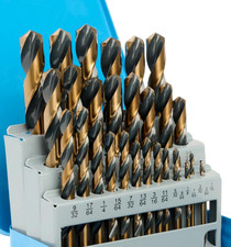 29Pc Cobalt Drill Bit Set 1/16"-1/2" HSS Black  Gold Metal Index Case