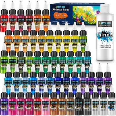 X ARTY HUB Airbrush Paint - 54 Colors with 8.45 Fl Oz Thinner, Iridescent, Ne...